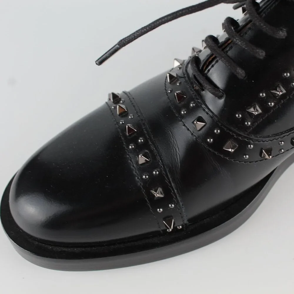NEW Valentino Garavani Gentleglam Studded Leather Wingtip Oxfords Black EU 37